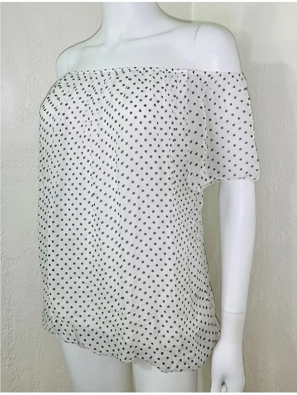Luisa Ricci White Silk Polka Dot Short Sleeve Blouse S - Picture 2 of 11